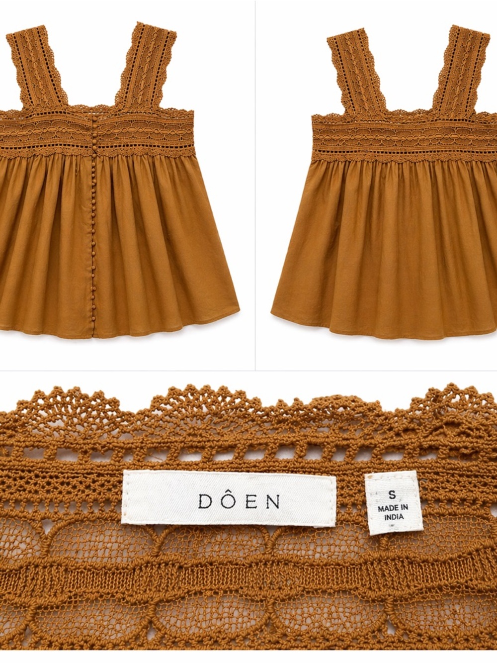 Dôen Rust Cotton Lace Babydoll Tank Top Size S Boho